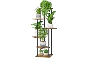 LyTaispuly 6 Etagen Pflanzenständer Blumenständer Draußen, 115cm Metall Holz Blumenhocker Blumentreppe Blumenregal, Blumentopf Ständer Pflanzentreppe für Outdoor Balkon Garten Wohnzimmer, Schwarz