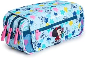 PRACTICOFFICE Estuche Portatodo Triple Design de Amplios Apartados Interiores con Cremallera Individual para Material Escolar y Viaje (Lively)