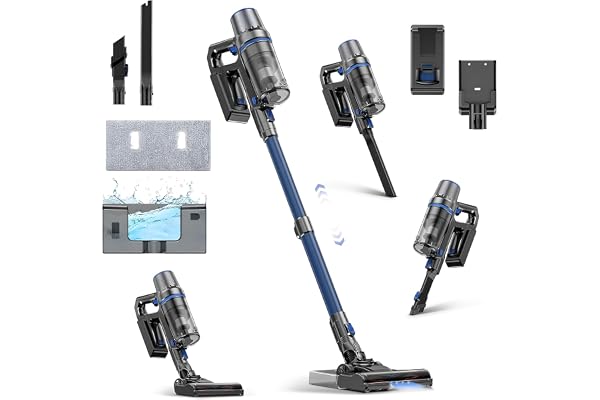 Olvy Aspirateur Balai sans Fil avec Fonction Lavage – Aspirateur 2-en-1 sans Sac – 35 000 Pa de Puissance d’Aspiration, 5 Niveaux – Écran LED – Aspirateur Léger avec Filtre HEPA & Accessoires