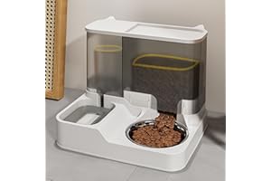 ORGRUL Futterspender Katze, Automatischer Futter- und Wasserspender für Katzen, Automatischer Futterspender, All-in-One Schwerkraftfutterspender für kleine Hunde, Welpen, Katzen, Haustiere (Grau)