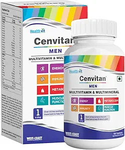 Healthvit Cenvitan Men Multivitamin & Multimineral with 24 Nutrients (Vitamins and Minerals) | Anti-Oxidants, Energy, Metabolism, Immunity and Muscle Function - 60 Tablets