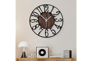 HAITANG Large Wall Clocks,Silent,Non Ticking,Battery Operated Rustic Round Modern Big Wood Wall Clock for Living Room, Bedroom,Kitchen,Farmhouse,Office,Home Decor-16IN(40cm, Black-Arabic Number)