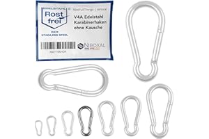 NIETFULLTHINGS 50 pièces 6-mm Mousqueton en acier inoxydable sans cosse de V4A forme robuste sans œillet charge de rupture 900 kg crochets à pression mousqueton pompier 316 6x60-mm