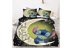 Bfrdollf Lilo & Stitch Bettwäsche 135x200 Kinder 3D Anime Cartoon Bettbezug Set 100% Mikrofaser Mit Kissenbezügen Für Jungen Und Mädchen (10,King 220 X 240 cm)