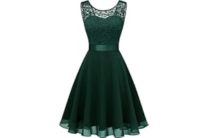 Berylove Robe de cocktail élégante, sans manches, pour les femmes, en dentelle et mousseline, pour les soirées et les mariages