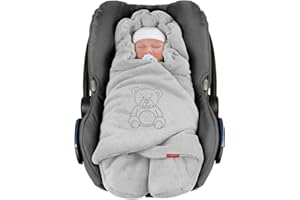 ByBoom® - Couverture Enveloppante Hiver Universelle Multi-Usages, pour Coques Bébé, Sièges Auto (p.ex. Maxi-Cosi, Römer, etc), pour Landaus, Poussettes ou Lits Bébé; L'ORIGINAL AVEC L'OURS, Colour:Gris
