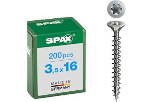 SPAX Universalskruv av rostfritt stål, rostfritt A2, 3,5 x 16 mm, 200 stycken, T-STAR plus, försänkt huvud, helgängad, 4CUT