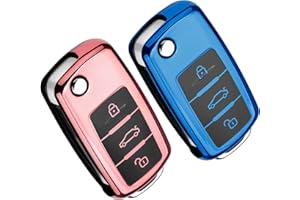 MOICAINY 2 Stück Autoschlüssel Hülle, Schlüssel Hülle Kompatibel VW Golf Seat Schlüsselhülle Cover 3-Tasten TPU Auto Schlüssel Cover