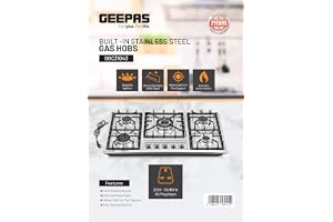 Geepas 5-in-1 Built In Gas Hob- GGC31043| Five Burner Gas Stove with Separate Ignition, Low Gas Consumption and Improved Gas Flow for Efficient Heating| Auto Ignition System| Silver, 2 Years Warranty