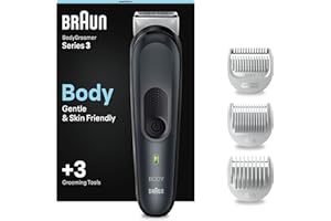 Braun Depilatore CorpoSeries 3 3340, Rifinitore Corpo da Uomo, per Radere Petto, Ascelle, Inguine e Molto Altro, Pettini Inclusi da 1 mm e 3 mm, Tecnologia SkinShield per un Uso Delicato, Lavabile