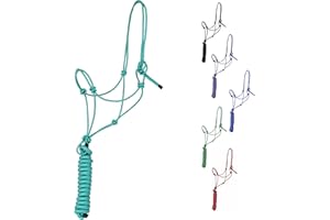 Majestic Ally Cavezza da allenamento in poliestere rigido con 4 nodi da 0,6 cm con guinzaglio abbinato da 3,5 m per cavalli, completa (turchese, completa)