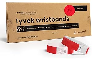 PROWRISTBANDS Eintrittsbänder aus Tyvek - Party Einlassbänder, Securebänder, Festival Armbänder, Kontrollbänder für dein Event (Rot, 100)