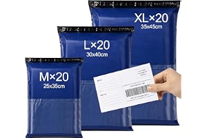 60PCS Fraktpåsar Kläder, Självhäftande (Blå, 3 Storlekar M/L/XL)