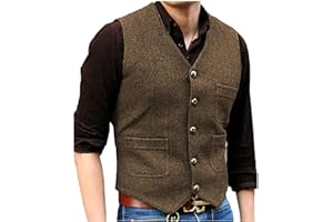 Solovedress Formal Vintage Waistcoat Tweed Wool Blend Suit Vest with Real Pockets for Wedding Groomsmen
