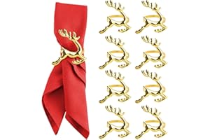 ACTOYS Portatovaglioli Natalizi 8 Pezzi Renne Porta Tovaglioli Natale, Ferma Tovaglioli Natalizi, Anelli di Porta Tovagliolo, Portatovaglioli oro, Addobbi Tavola Natalizia, Capodanno