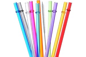 ALINK Lot de 10 pailles réutilisables en plastique de 25,4 cm, pailles colorées pour verre et gobelets de 10,5 pouces, avec brosses de nettoyage