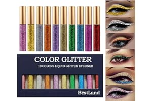 HQDA 10 colori glitter eyeliner liquido set colorato luccicante eyeliner a prova di sbavature impermeabile lunga durata ad asciugatura rapida set trucco occhi regalo per le donne (glitter eyeliner)