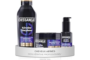 DESSANGE - Routine Cheveux Réparatrice & Resurfaçante Kératine Morphose - Shampoing 280ml + Masque 280ml + Soin Sans Rinçage 50ml - Répare & Scelle La Fibre Capillaire - Cheveux Secs & Abîmés