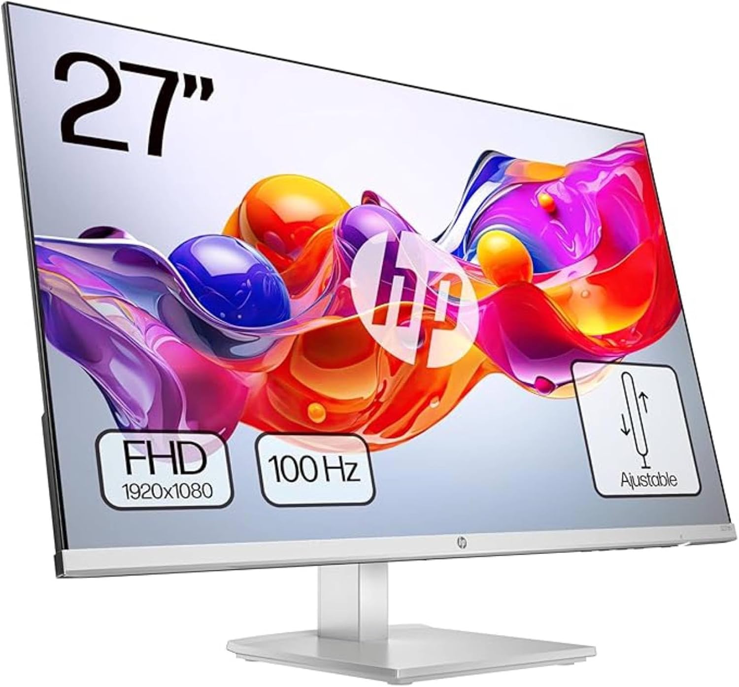 HP 527sh - Monitor de 27" FHD (1920x1080, IPS, 100 Hz, 5ms, 99% sRGB, 300 Nits, Contraste 1500:1, Altura Ajustable) Negro con Soporte Plateado
