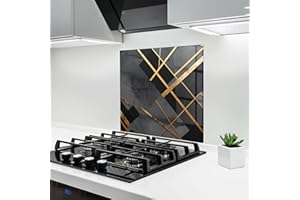 ARTHUB® Crédence de Cuisine en Verre 60x60 cm, Grey Painting with Gold Lines | Protection Contre Les éclaboussures, Revêtement Mural en Carreaux, Plaque en Verre, Verre trempé, Abstrait
