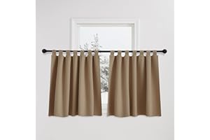 PONY DANCE Tende Corte Oscuranti Termiche per Interni 2 Pezzi 140x90 CM Tende Cucina per Finestre Piccole con Passanti Curtains Corte per Finestre, Moca