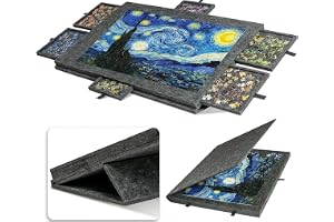 MINYIKJ Puzzle Board,Portable Jigsaw Puzzle Table for Up to 1000 Pieces | With 2-in-1 Designed Stand & Cover, Super Lightweight Felt Plateau Storage with 6 Drawers for Adults & Kids (Gray)