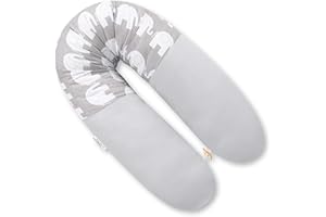 AMILIAN Coussin d'allaitement avec garnissage pour bébé Coussin de positionnement latéral Coussin de positionnement latéral Housse incluse Taille 160 cm (éléphant gris/gris clair)