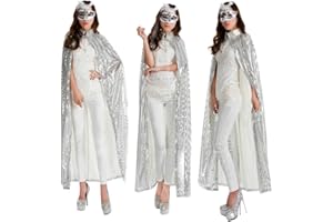 XINCHIUK Halloween Umhang Damen Glitzer Cosplay Kostüm Pailletten Fasching Lang Mantel Erwachsene Verkleidung Rollenspiel Cape Kanerval Karnevalskostüm Party Ostern