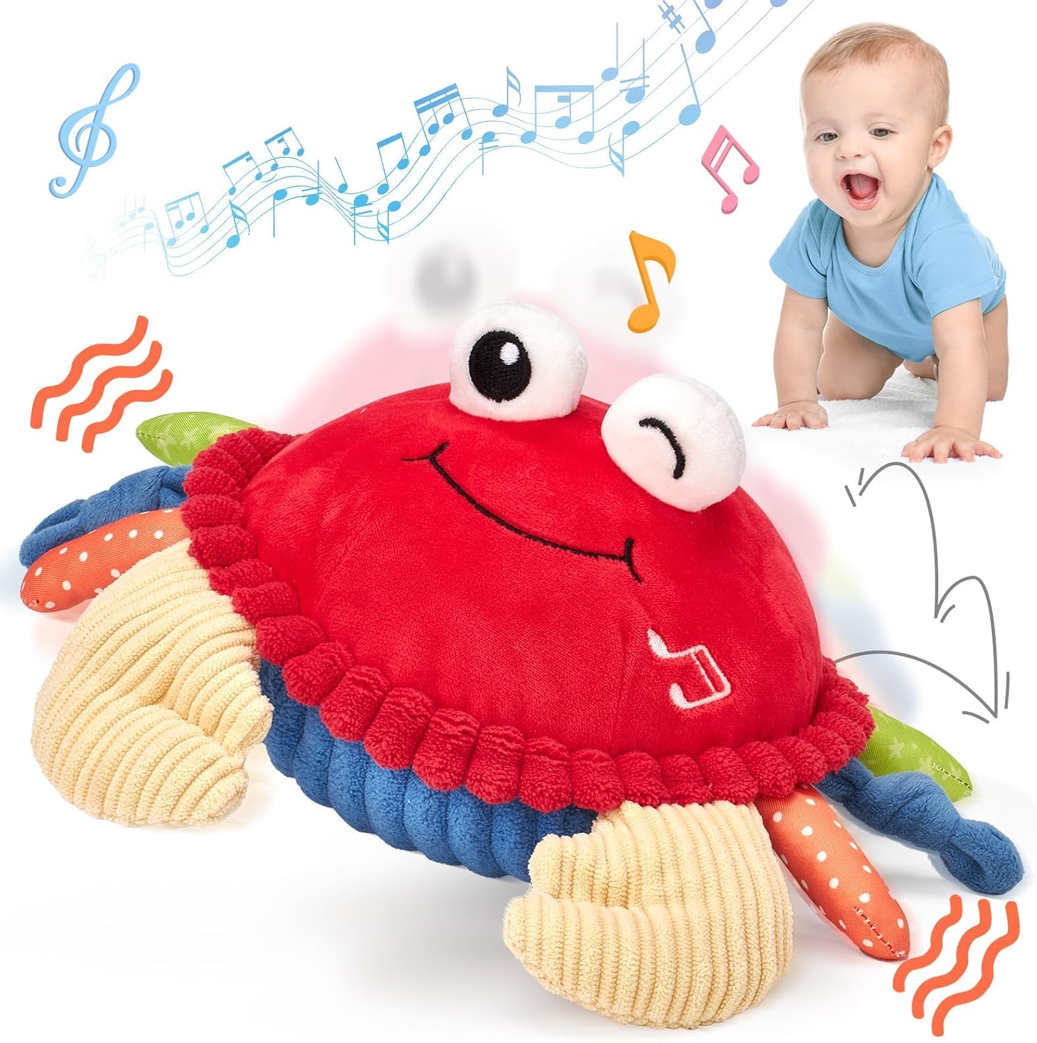 hahaland Cangrejo Juguete Bebe 6-12 Meses, Cangrejo Bailarín con Música & Grabación, Peluche Interactivo Juguetes Niños 1 año Regalos Bebe 6 9 12 Meses