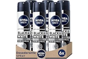NIVEA MEN Black & White Invisible Original Spray 72h (6 x 200 ml), desodorante antimanchas de cuidado masculino