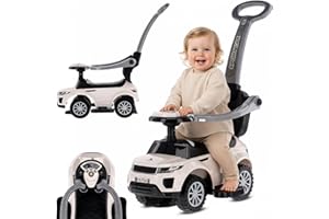SUN BABY Coche tobogán para niños 4en1, a Partir de 1 años, Coche empujador con claxon y música, Espacio para Guardar Cosas Debajo del Asiento (Blanco)