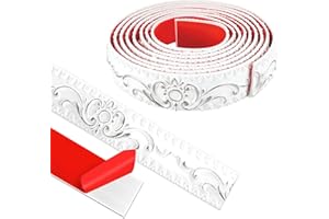 ZTVOWTO 300cm*3.6cm Modanatura Adesiva, Rifiniture da Parete, 3D Finitura Decorativa per Bordi Specchio, Mobili, Cornici Porte, Soffitti, Home Decoration(Bianco con Argento)