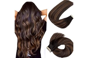 Hotlulana Extension Capelli Veri Biadesivo Nero Naturale Con Castano(#1B/1B/6) Extension Capelli Veri 20Pollici 20pcs 50cm 50g Extension Biadesive Capelli Veri Invisible Skin Weft Tape in Extensions.