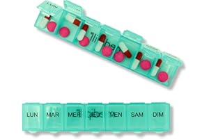 MEDIPILL - Pilulier Semainier Français | Pilulier 7 jours - 7 Compartiments | Compact et Durable | Sans BPA | Vert | Une Pièce | MED-S7-VE