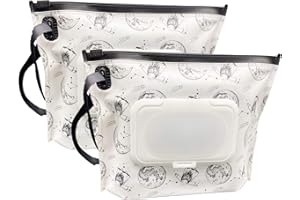 ULVBABI Pochette portable pour lingettes humides de petite taille, distributeur de lingettes pour bébé, réutilisable et rechargeable, étui de transport pratique (fille lune)