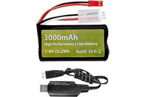 BLLRC 7.4V 3000mah 15C 2S Li-ion batteria con spina JST-2P con cavo di ricarica USB per UDIRC UD1601 UD1602 SG1603 RC Auto 1/10, 1/12, 1/16 Scala Camion RC Barca RC Drone Ingegneria Auto Batteria