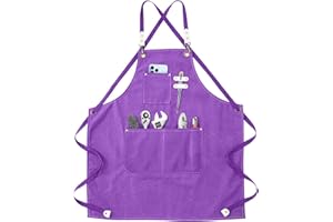 WINDFROMORT Tablier de Travail Durable, Hommes Outil Tablier de Cuisine Sangle Ajustable Toile avec 4 Poches, Tablier d'Atelier de Menuiserie pour Barbeque Baker Menuiserie Tatoueur Barber Barman Peintre - Noir