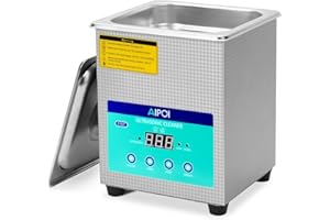 AIPOI Pulitore ad Ultrasuoni 2L, Pulitore Ultrasuoni in Acciaio Inossidabile con Timer e Riscaldamento, per la Pulizia di Gioielli, Argento, Occhiali, Protesi Dentarie, Orologi, Parti Metalliche ecc