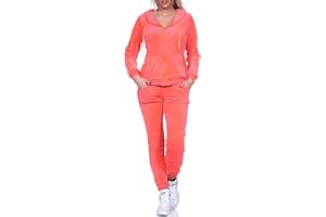 Jela London Damen Jogginganzug Trainingsanzug Hausanzug Freizeit Velours Samt Zweiteiler Set Jacke Hose (34/36/38/40)