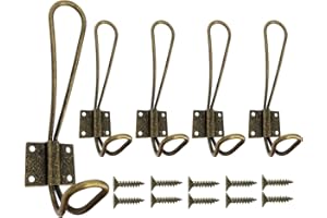 Mokife Percheros Antiguos de Pared, 5 Piezas Percheros Retro Ganchos Doble Metálicos con Tornillos para Colgar Abrigos Ropa Túnicas Toallas Bolsas Sombreros Gorras Llaves Bufandas Tazas, Bronce