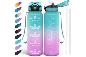 HoneyHolly Borraccia 1 Litro, Libre de BPA & A Prova di Perdita, Borraccia con Cannuccia, Reutilizables, Borraccia Motivazionale, Borraccia Palestra per Scuola, Palestra, Ufficio, Sport