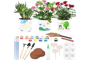 YUETOGUO Kids Gardening Paint Tool Set- childrens gardening tools Shovel Rake Sprayer Apron Gloves Watering Can and Tote Bag, Outdoor Tools Fun Toys Gift Sets for Boys Girls (Paint Kit)