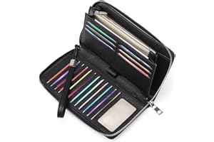 GAEKEAO women's wallet, large capacity leather women's wallet, zip clutch, bracelet with RFID blocking and more, Aa-black