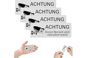 Zikenis 4 Stück Videoüberwachung Schilder,Selbstklebend Aluminium Schild Warnschild,Aluminium Hinweisschild Kamera Überwachung Schild,für Innen und Außenbereich,85×30mm