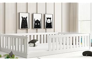 Bella 120x200 spjälsäng med säkerhetsgrind och ribbotten, enkelsäng, Montessorisäng, spjälsäng, säng för små barn upp till 12