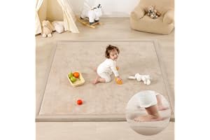 Baby Play Mats for Floor, Thick 3 CM Playpen Mat, Ultra Soft Tummy Time Mat, Easy Care with Non-Slip Cushioned for Infan, Beige/Grey