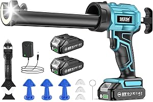 SEESII Silicone Sealant Gun with 2x2000mAh-Batteries, 21V Electric Caulking Gun with LED Light, 4 Adjustable Speeds, Auto Retract for Filling and Sealing