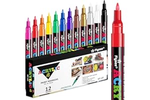 Alitastro 12 Acrylic Paint Pens Marker Pens - Waterproof Fabric Paint Markers Acrylic Markers for Rock Painting, Glass, Wood, Stone, Canvas, Metal, Arts and Crafts for Adult,0.7mm Extra Fine