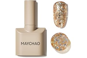 MAYCHAO Glitter Gel Nail Polish, 15ML Gold Glitter Gel Nail Polish, Soak Off UV LED Nail Varnish Nail Art Starter Manicure Salon DIY at Home, 0.5 OZ