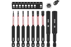 DAKCOS Juego de brocas Allen de 75 mm de largo, H1.5-H10, 9 piezas de puntas hexagonales de vástago hexagonal de 1/4 pulgadas, brocas de cabeza plana para herramienta eléctrica de impacto S2 de acero